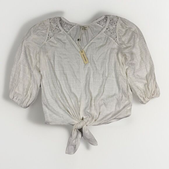 Max Studio Tops - NEW White Tie Front Top Max Studio Small Cottagecore Boho Crochet Lace‎ Gauze